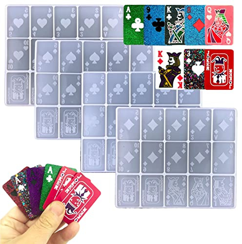 4 Stück Spielkarten-Silikonharzform Pokerform Epoxid-Silikongussformen für Rommé, Blackjack Canasta, Euchre, Pinochle, Kartenspiele, 3D-DIY-Bastelei, Handarbeit