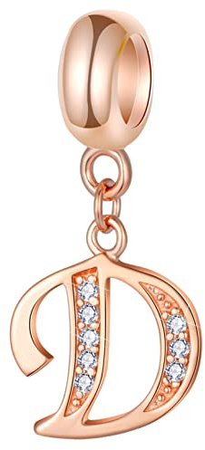 GLOWDAS Roségold Buchstaben Charms Initial A-Z Alphabet Perlen, 925 Sterling Silber Dangle CZ Geburtsstein Anhänger, Mütter Tag Geburtstag Geschenke für Europäische Charm Armband