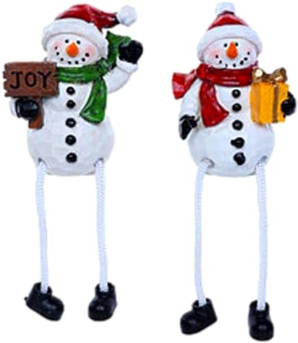 The Bridge Collection Festive Snowman Shelf Sitters with Dangling Legs - Set of 2 Holiday Snowmen in Winter Hats for Christmas Decor