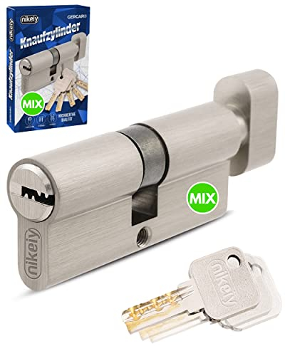 GERCAR Juego de cerradura profesional DIY MIX cilindro de pomo 30/30 cilindro de cierre uniforme según se desee combinar – Cerradura cilíndrica 60 mm – A:30 B:30 – montaje con una llave