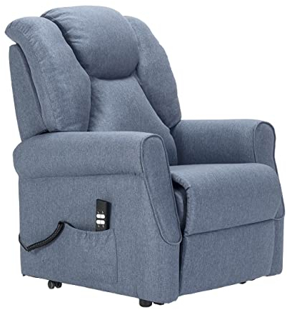 POLTRONE ITALIA Angela1 PERSONALISIERTEN fernsehsessel mit aufstehhilfe elektrisch Medizinisches Gerät Vibrationsmassage 4 Räder Mikrofedersitz Flauschige schmutzabweisend Blau Denim