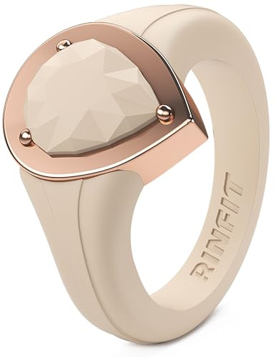 Rinfit Women's Silicone Rings - Engagement or Promise Rings for Her - Silicone Wedding Bands Women - Metal Framed Silicone Pear Collection - Patent Pending Design