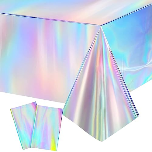 RVLZKCPG Tovaglia Rettangolare 137x274cm, Impermeabile in Plastica Iridescente per Compleanno, Battesimo del Bambino