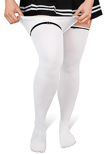 LittleForBig Plus Size Thigh High Cosplay Over the Knee Soft Silk Stockings White