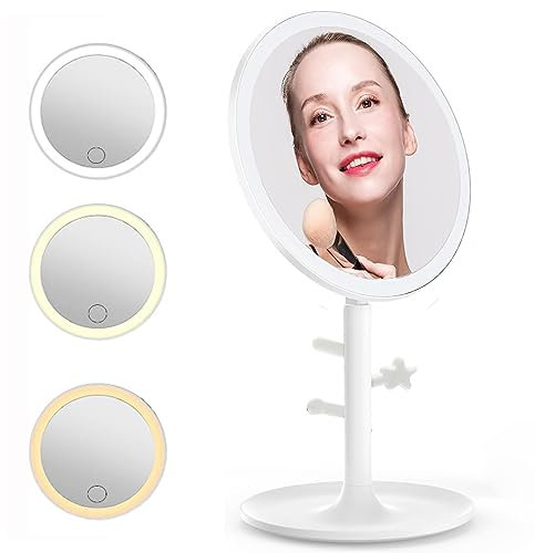 XRR Specchio da trucco con luci, touch screen, luminosità regolabile, specchio cosmetico con supporto, sensore da viaggio, specchio da trucco da tavolo da bagno
