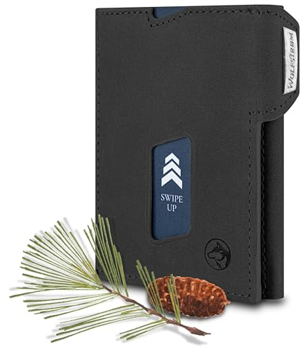 Wolfstrøm Slim Wallet mit Münzfach 'Ludvig' I 7+1 Karten Mini Geldbörse, RFID Blocker I Damen Herren Portemonnaie Klein I Credit Card Holder Geldbeutel – Vintage Black