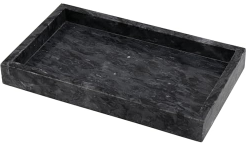 ZOENHOU 30 x 20 cm natürliches Marmorstein-Tablett, gewelltes graues rechteckiges Badezimmer-Tablett Toilettentank-Ablagetablett, dekorativer Schminktischhalter für Couchtisch,