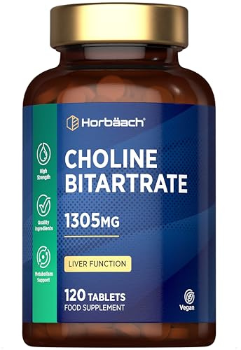 Choline Bitartrate Tablets 1305mg | 120 Count | High Strength Supplement Providing 534mg of Choline | Vegan and Vegetarian Friendly | No Artificial Preservatives | By Horbaach