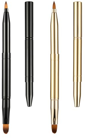 simarro 2 pennelli retrattili per rossetto, in metallo a doppia estremità, da viaggio portatili per rossetto lucidalabbra con copertura correttore strumento per il trucco (oro nero)