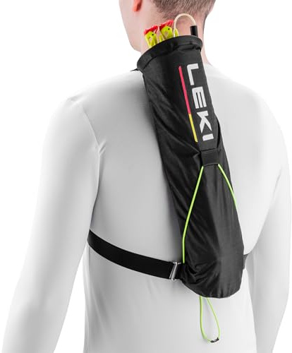 LEKI Quiver Stockhalterung, Black-Bright red-Neonyellow, ONE Size | Leichte Aufbewahrungstasche für Wanderstöcke, Wandern und Trailrunning