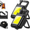 MODOAO Mini-COB-Schlüsselanhänger Taschenlampen, Super Bright Wiederaufladbare Handheld Taschenlampe, 4 Lichtmodi, tragbar, Pocket Light mit Klappständer, Flaschenöffner, Magnet Basis (2 Stück)