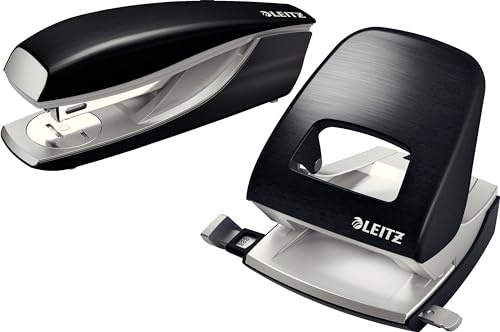 Leitz NeXXt Style Metall Locher + Büroheftgerät 30 Blatt Schreibtisch Bundle (satin schwarz)