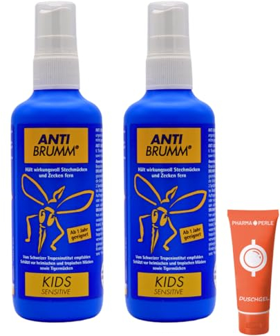 Anti Brumm Kids Sensitive 2x 150 ml I Schutz gegen Mücken und Zecken I Mückenspray I zu Hause, Reisen, Tropen I Icaridin I Kinder ab 1 Jahr I empfindliche Haut I Spar-Set plus Pharma Perle give-away