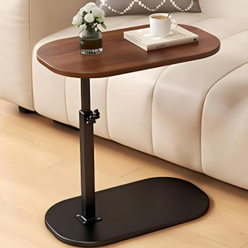Eiauiuo Beistelltisch Holz C-förmiger Sofatisch Höhenverstellbar Klein Couchtisch Desktop 360° Drehbar Mobiles Aufbewahrungsregal Schwarzer Metall Ständer Nachttisch Laptoptisch(Color:Stil 2)