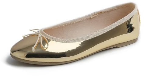 Feversole Damen Klasssische Ballerinas Lack Balerinaschuhe Flach Damenschuhe Gold spiegeln 38 EU