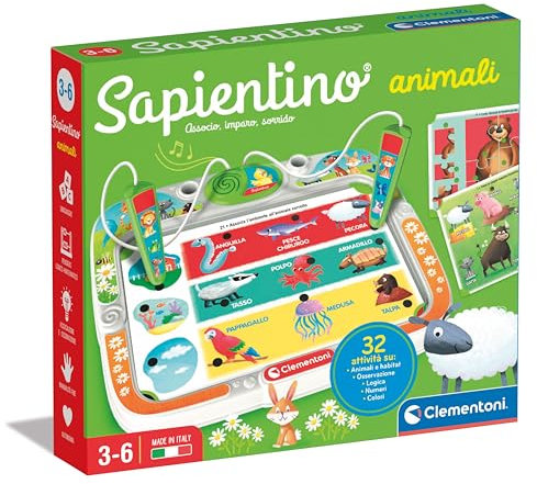 Clementoni Sapientino - Animali, Gioco Educativo con Penne Parlanti Bambini 3-6 Anni, con 16 Schede e più di 32 attività per Scoprire Il Mondo Animale, Made in Italy, Lingua Italiana, 16474