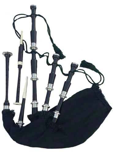 Komplettes Set aus Palisander-Dudelsack mit schwarzem Finish – schottischer Dudelsack mit schwarzem Tartan-Bezug und kostenlosem Zubehör