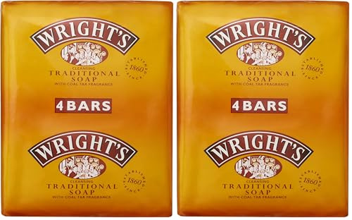 Wright's Coal Tar Soap, for everyday skin cleansing, suitable for all skin types. 4 x 100g bars (Pack of 2)