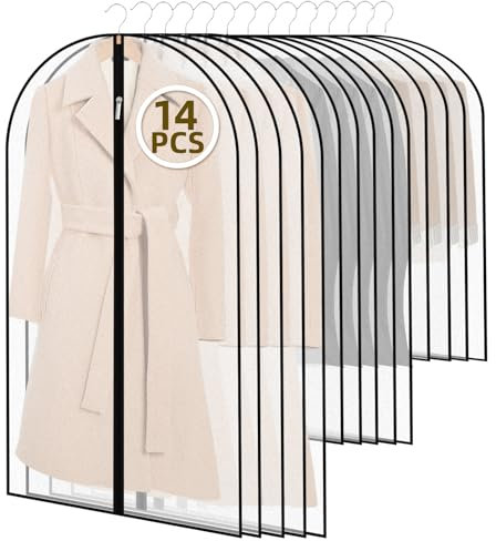 Dazhtu kleidersack Anzug 14 Stück Hochwertiger Kleidersäcke 60 x 120/100/80cm,kleidersack lang 100/120 cm Atmungsaktiver Stoff Faltbarer Kleidersack mit Reißverschluss Mottenschutz Wasserdicht MEHRWEG