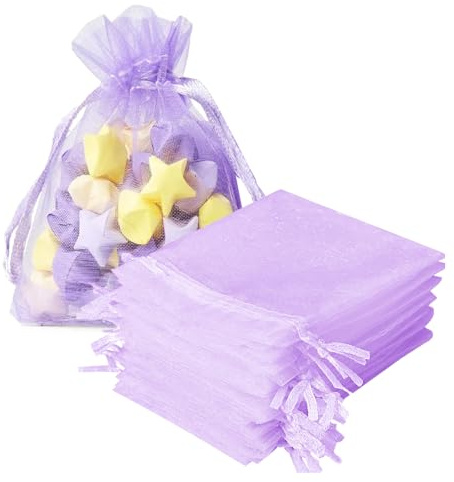 FACATH 100 Stück Organzasäckchen 7x9cm, Organza Säckchen Bunt, Säckchen zum Befüllen, Organzabeutel mit Kordelzug für Schmuckbeutel, Hochzeit-Säckchens, Festivalparty (Hellviolett)