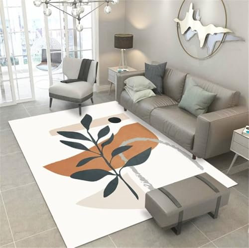 RUGMRZ Teppich Rechteckig Bettumrandung 180x250CM Home Gross cremefarben Rutschfester mit frischem Blattmuster, pflegeleicht