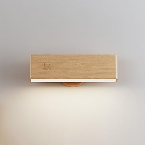 AoLa Lampada da parete a LED senza fili per interni con interruttore a sfioramento Faretti da parete in legno girevole 4W 3000K Luce calda Lampada da comodino wireless Luce notturna ricaricabile