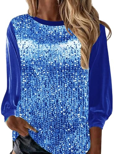 Haut À Paillettes Femme Disco Chemisier Paillettes Haut Brillante Chemises Manche Longue Blouse Chic Élégant Printemps T Shirt Glitter Soirée Disco Tunique Décontracté Retro Tops