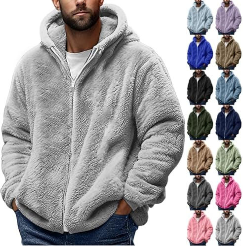 Yolimok Teddy Fleece Jacket Mens Womens, Full Zip Up Hoodies Long Sleeve Sherpa Fleece Winter Coats Fluffy Warm Jackets Thick Plush Oversized Hoodie Thermal Hooded Coat Cozy Cardigan Plus Size