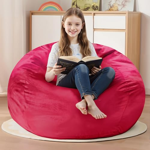 Homguava 2FT Bean Bag Chair: 2' Bean Bags with Memory Foam Filled,Comfy Beanbag Chairs Round Bean Bag Sofa with Dutch Velvet Cover-2FT-28 x28 x22,Pink