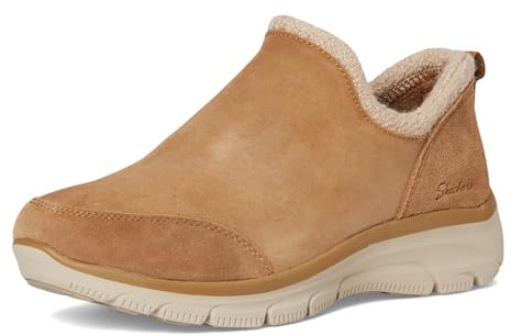 Skechers Women's EASY GOING - SWEET BEHAVIOR, Scooped chenille collar suede bootie, Chestnut, 7.5M