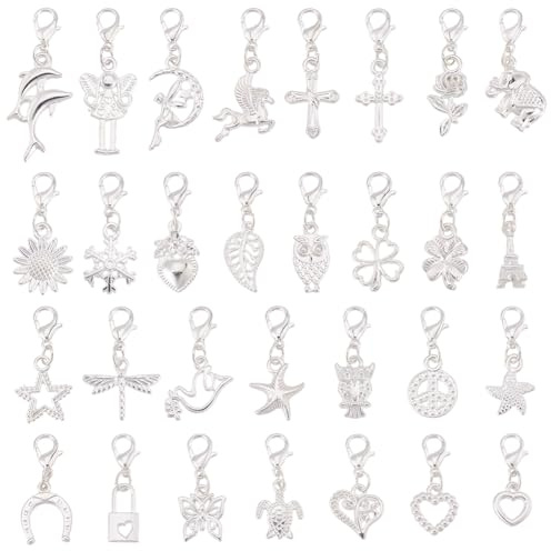 nbeads 30 Stk. Legierung Anhänger Dekoration, Tibetische Stile Baumeln Metall Charms mit Karabinerverschluss für Stitch Marker Ohrringe Halskette Schmuck Handwerk