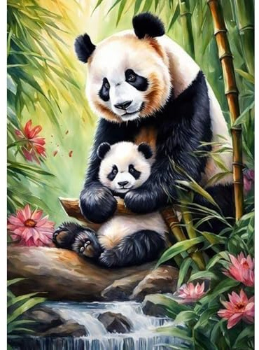 GHHKUD Panda Diamond Painting für Erwachsene, Tiere 5D Diamant Painting Bilder für Erwachsene Anfänger, DIY Diamond Art Painting Set, Full Drill Diamant Malerei für Dekoration 30x40 CM