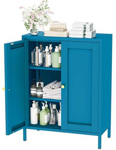 Metall Kommode 60 cm Breit, Aufbewahrungsschrank Sideboard mit 2 Türen, Mehrzweckschrank mit flexiblen Einlegeböden, Outdoor Schrank Wetterfest, Aktenschrank & Büroschrank für zu Hause und Büro