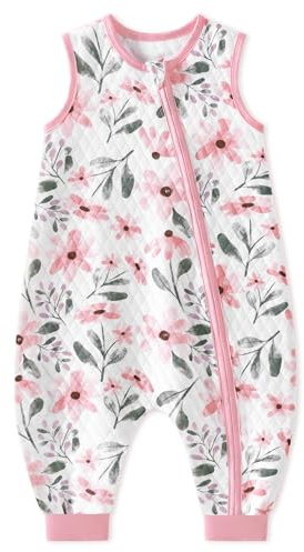 Yoofoss Baby Schlafsack mit Füßen 1.0 Tog 100% Baumwolle Schlafsack Baby mit Beinen Herbst Ganzjahre Babyschlafsack für 4-6 Jahre Kinder Jungen Mädchen 100 cm- Rosa Blume
