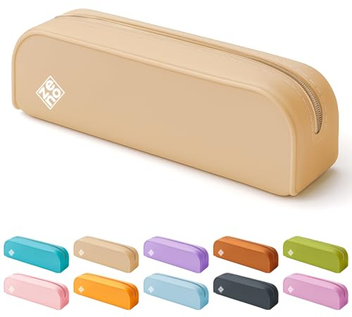 ZENO Astuccio Morbido in Silicone – Astuccio Portapenne per Scuola o Università, Bustina Aesthetic per Ragazza, Semplice con 1 Scomparto per Penne, Matite o Trucco – Beige Seashell