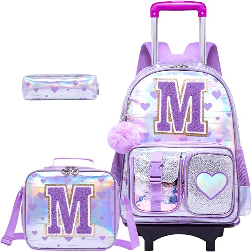 HTgroce Zaino con Ruote Scuola Elementare Trolley Bambini con Ruote Borsa Pranzo e Astuccio Regalo Scolastico