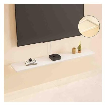 Accueil Étagères TV flottantes, étagère TV Murale 63,0/70,8 avec lumière LED, étagères de Rangement Modernes en Bois Massif, étagère Murale sous Les téléviseurs Cabinet(Blanc,160cm)