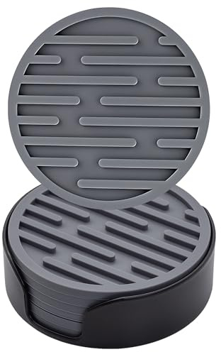 Untersetzer Gläser Set, Silikon Runde Glasuntersetzer(Grau) | rutschfeste Tassenuntersetzer für Tasse, Tisch, Kaffee, Bar, Getränke, Drinking Coasters Cup Mat, 6 Stücke