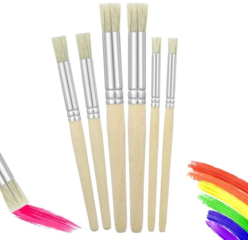Guduling 6 Stück Pinsel Rund Set,Schablonierpinsel,Stupfpinsel,Kreidepinsel,3 Größen Künstlerpinsel Set,Rundpinsel Holzgriff für Acrylmalerei,Aquarellmalerei,Heimwerkerarbeiten,Ölmalerei