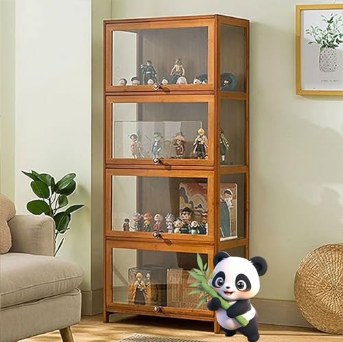 NEYTIIR Acryl Sammlung Vitrine,Sammlung Vitrine, Natürlicher Bambus Rahmen, Staubdicht, Passend Für Haus Und Büro Gebrauch(Color 2,70x33x140cm)
