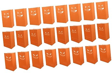NUOBESTY 24 pezzi Sacchetti Luminosi in Carta Antisfiamma Forma Zucca per Halloween Decorazioni Festive per e Party Design Tema Zucca Divertente