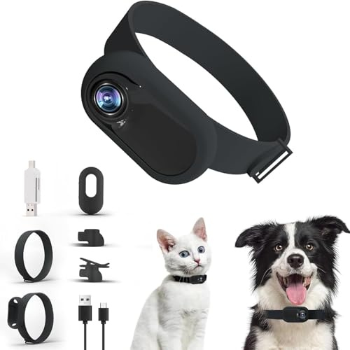 GHWMYD 128 GB Katzen-Kamera-Halsband, 1080P Halsband, Kamera, Mini-Körper für Haustiere, Action-Recorder für Katzen und Hunde, Hundehalsband für drinnen und draußen, Geburtstagsgeschenk für Haustiere