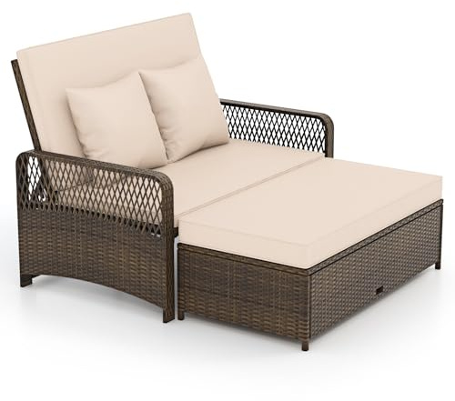 Multigot Patio Rattan Daybed, Garden Double Sun Bed Lounger