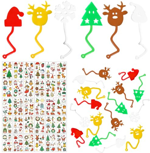 Shinybox 72 Stücke Weihnachten Mitgebsel Kinder, 42 Bunte Glibberhand Mitgebsel + 30 Weihnachten Tattoo Aufkleber, Klebrige Spielzeug, Weihnachtsfeierzubehör Kindergeburtstag Partytütenfüller