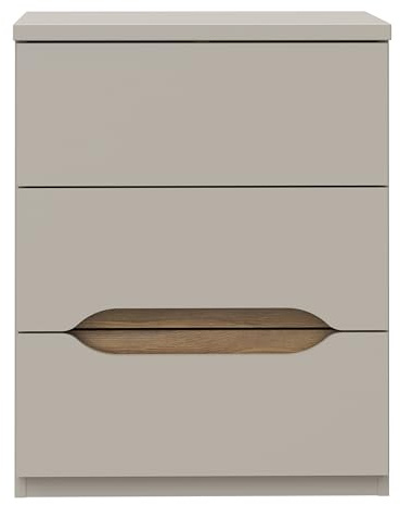 Forte EDWAL Nachttisch 50, moderner Nachtschrank mit abgerundeten Griffmulden, 3 Schubladen, Holzwerkstoff, Kaschmir | Beige Holzdekor, 50,4 cm breit x 63,5 cm hoch x 41,5 cm tief