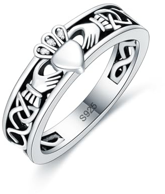 LELOUCHY Claddagh Ring Celtic Knot Irish Couples Heart Personalized Memorial Band Poison Rings 925 Sterling Silver for Women Men