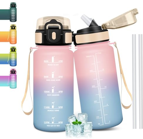Mulbijeo Borraccia con Cannuccia 500Ml, Senza BPA & A Prova di Perdita, Reutilizables, Borraccia Scuola Elementare, Motivazionale per Scuola, Palestra, Ufficio, Running