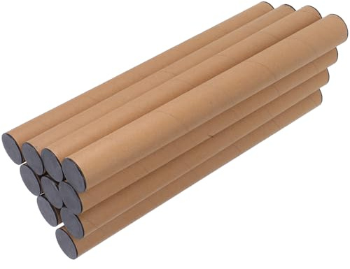 OFFIGAM 10 piezas Tubos de Cartón Kraft con Tapas Cilindros Redondos para Envío y Almacenaje de Carteles Planos y Obras de Arte Paquete de Protección Resistente y Ahorro de Espacio
