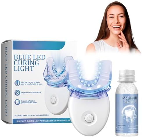 Kit de Reparación de Dientes,Dientes Postizos Temporales,Empaste Provisional Dental,Cemento Dental,Contiene una Lámpara de Curado con luz Azul para Reparar Defectos Dentales y Pequeñas Grietas