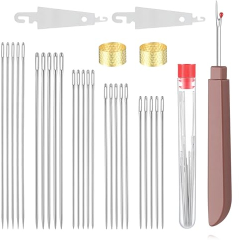 Josojoou Set med stora ögon, stålnålar, 31 st nålar, handreparationsverktyg, 5 storlekar rostfritt stål sömnadssats, bärbar stor öga, handsömnad för gör-det-själv sömnad, hantverk, quiltning